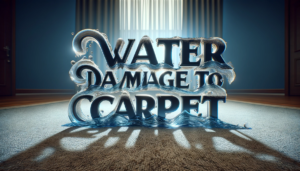 Dall·e 2023 12 15 14.58.32 The Phrase 'water Damage To Carpet' Written In A Font That Resembles Flowing Water, Set Against A Realistic Carpet Background. The Letters Should Look
